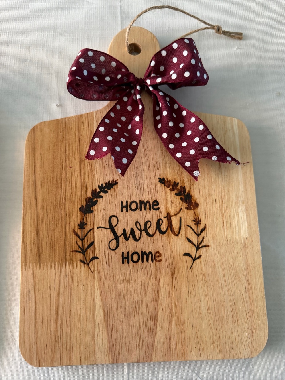 Wooden 'Home Sweet Home' Hanging Cutting Board with Polka Dot Bow